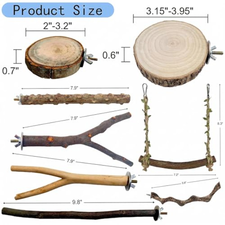 8PCS natural wood bird perches - Health & Wellness Of Carmel recension och pris